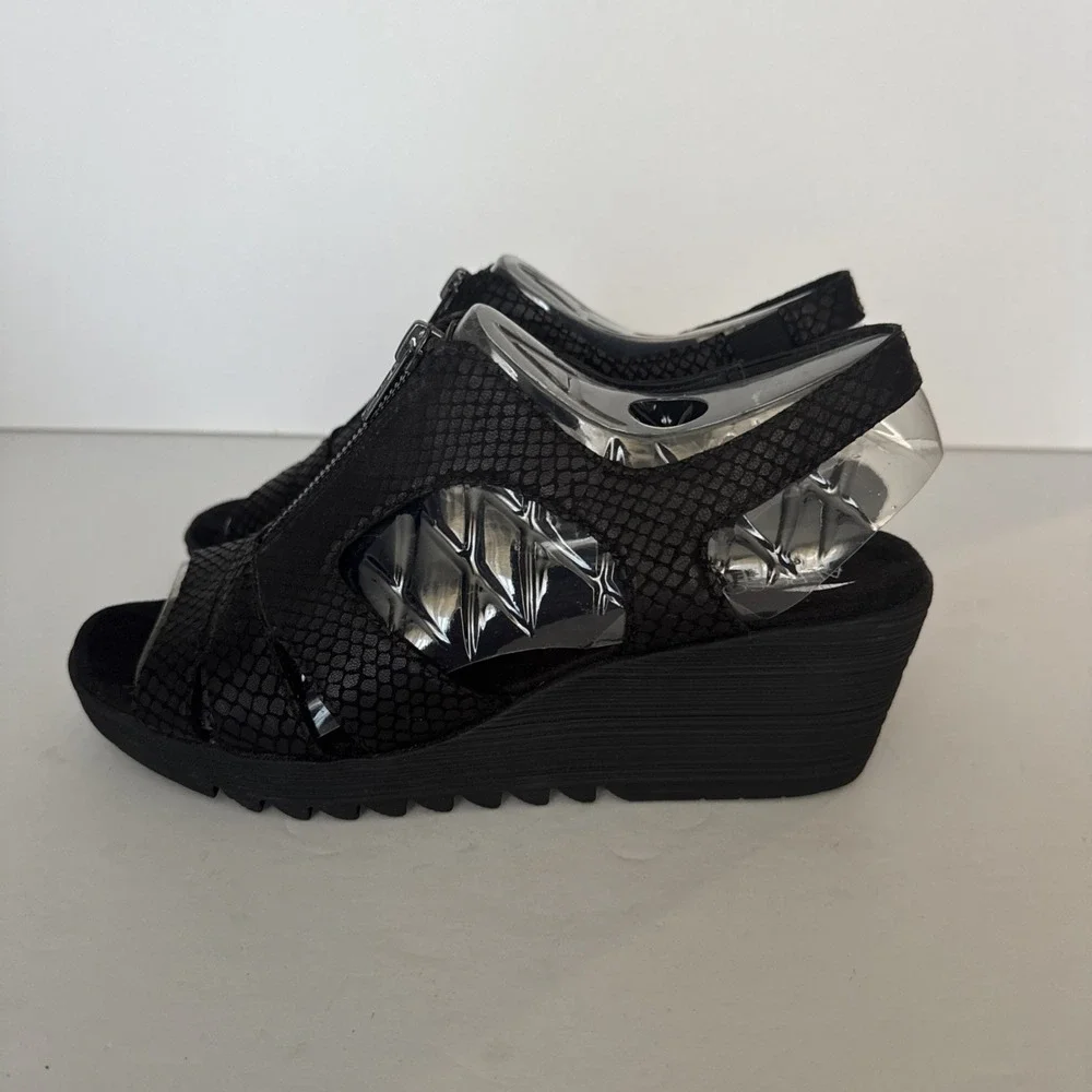 Aerosoles Sandals Duffle Bog Wedge Heel Black Snake Neutral Casual Womens 8 Wide